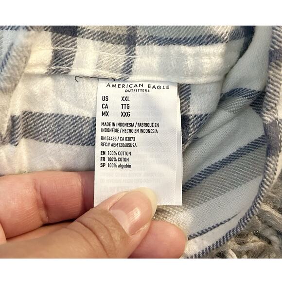 American Eagle Super Soft Creme Plaid Button-Down Shirt Mens Size XXL NWT - Picture 4 of 7